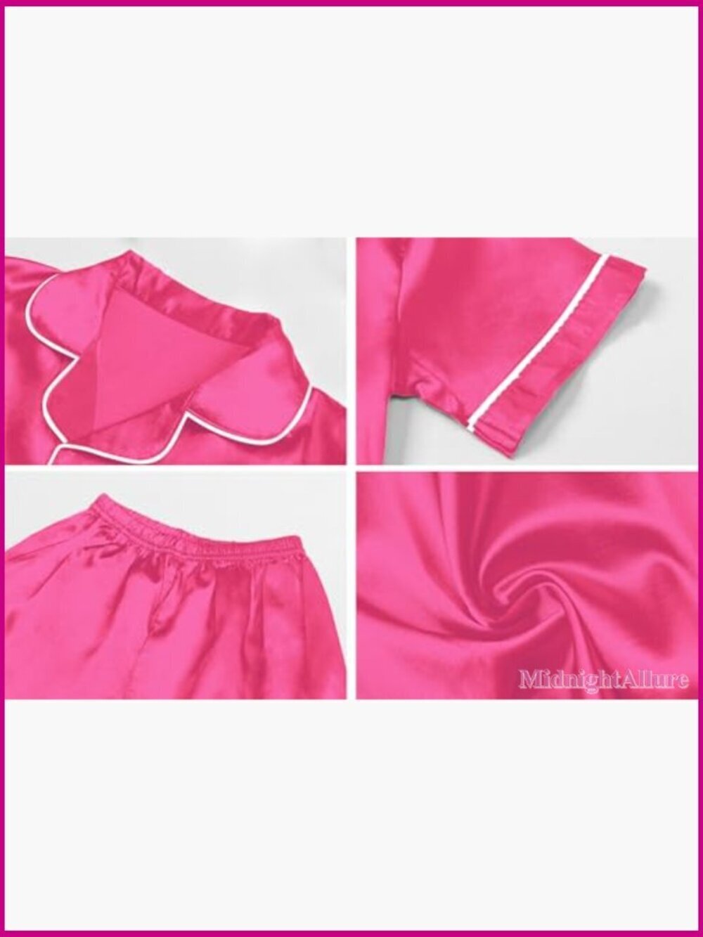 Satin Pajama Set, Short Sleeve Button Down with Elastic Shorts, Size Small - Picture 7 of 7
